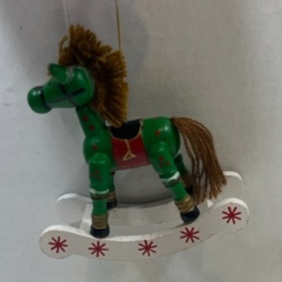 VTG Wooden Hand Painted Rocking Horse Hanging Christmas Tree Ornament 4" - Picture 9 of 10